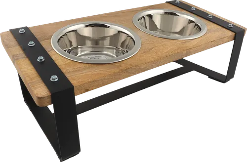 Misky Dog Fantasy nerez s dřevěným stojánkem s železnou konstrukcí 2x840ml