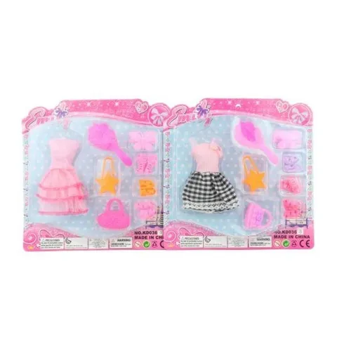 Šatičky pro panenku s doplňky, růžové s kanýry