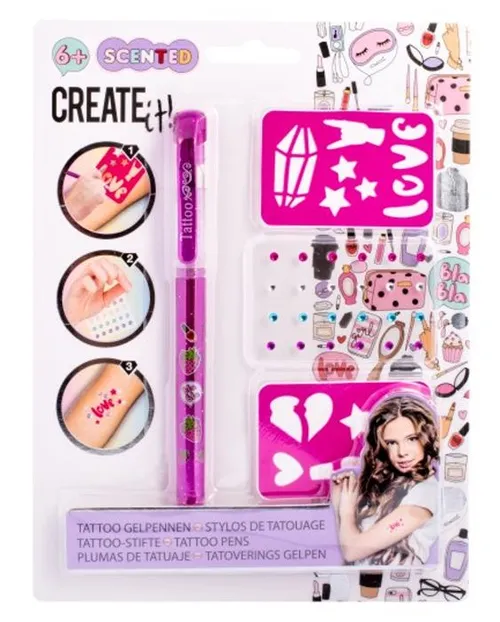 Create it! tetovací sada s voňavým gelovým perem - růžová