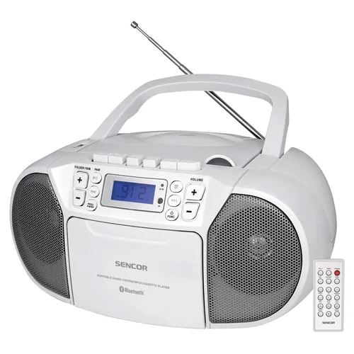 Sencor SPT 3907 W Rádiomagnetofón s Bluetooth Výstupný výkon 4 W RMS (2× 2 W) Prehráva CD-R/RW, bluetooth, MP3 a USB, Diaľkové ovládanie, .