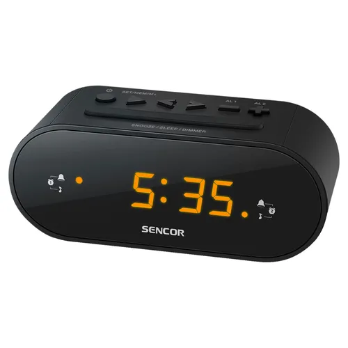 Sencor SRC 1100 B Rádiobudík PLL FM rádio s 10 predvoľbami, Budenie rádiom alebo zvukovým signálom, Režim uspania (funkcia Sleep) .
