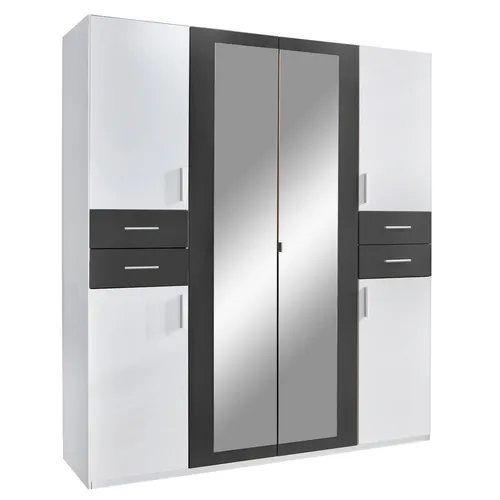 MID.YOU ŠATNÍ SKŘÍŇ SE ZRCADLEM, barvy grafitu, bílá, 180/208/58 cm