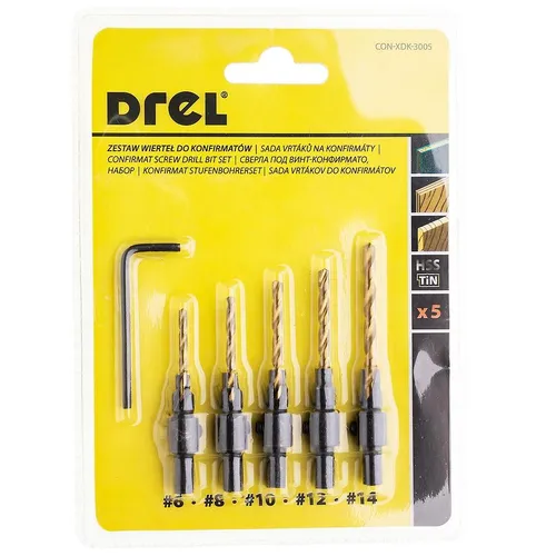 Vrtáky na konfirmáty, 6-14 mm, 5 ks, Drel