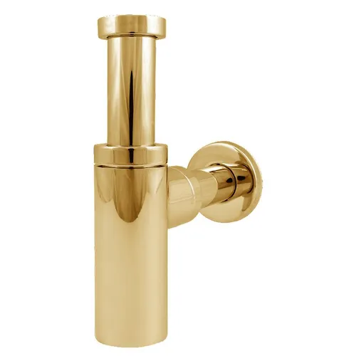 Ozdobný sifón na umývadlo, fľaškový, bez odtoku, kovový zlatý