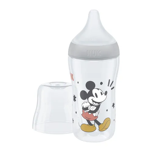 NUK Láhev kojenecká Mickey s kontrolou teploty Perfect Match 260 ml šedá
