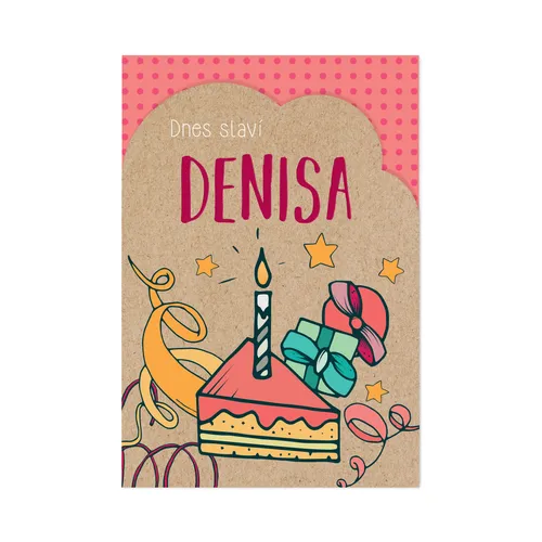Albi Přání k svátku se jménem Denisa papírové na kraftovém papíře s hnědou obálkou, vnitřní text Užij si svůj den!