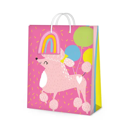 Albi Dárková taška papírová velká Pudlík růžový motiv 26 × 12,7 × 32,4 cm pro dívky a mladé dámy