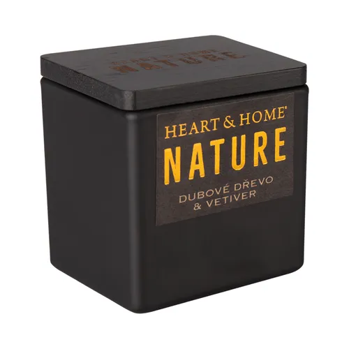 Heart and Home Nature Sójová vonná svíčka malá Dubové dřevo a vetiver dřevěný knot bambusové víčko 80 g 20 h