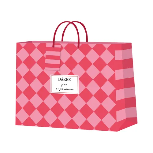 Dárková taška horizontální velká - Červeno-růžová šachovnice (32,4 × 12,7 × 26 cm) Albi