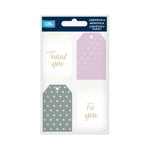 Albi Dárkové visačky na dárek 12 ks papírové se zlatou ražbou Puntíky 8×5 cm mix 4 motivů