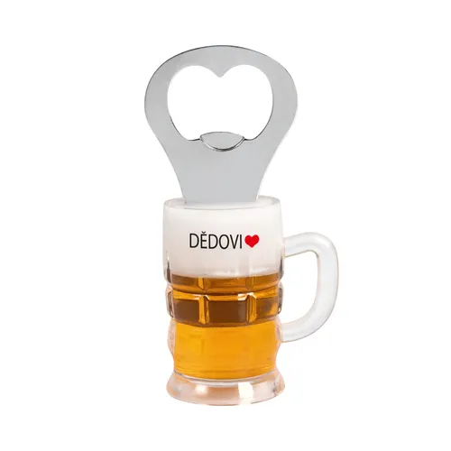 Albi Magnetický otvírák na láhve na lednici – design půllitr piva, nápis Dědovi, kov/plast