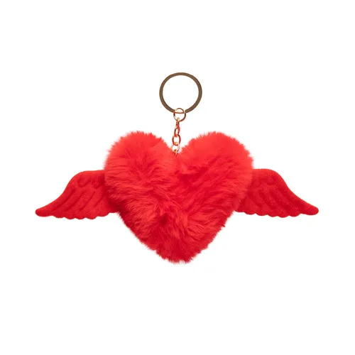 Albi chlupatá klíčenka srdce s křídly červená heboučká přívěsek na klíče a kabelku 19×9 cm kovový kroužek