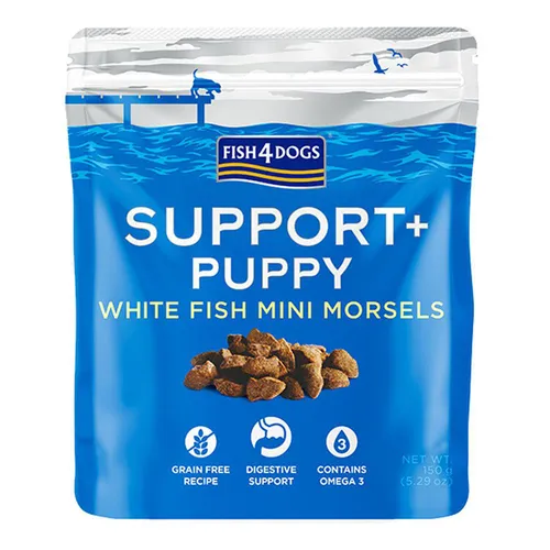 FISH4DOGS Pamlsky pro štěňátka SUPPORT+ podpora trávení bílá ryba s prebiotiky 150 g