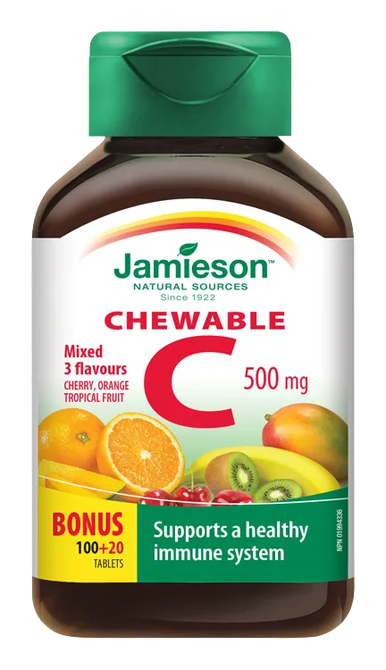 JAMIESON Vitamín C 500 mg tablety na cucání mix tří ovocných příchutí 120 ks