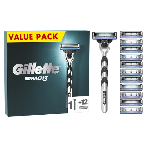 GILLETTE Mach3 Pánský holicí strojek, 1 holicí strojek Gillette, 12 náhradních holicích hlavic