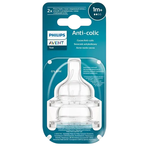 PHILIPS AVENT Anti-colic Dudlík na láhev č.2, pomalý průtok, 1m+, 2 ks