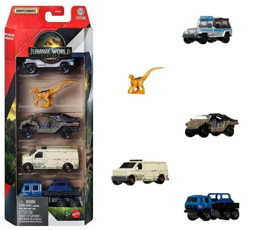 Mattel matchbox jurský svět 4 ks angličák a dinosaurus velociraptor