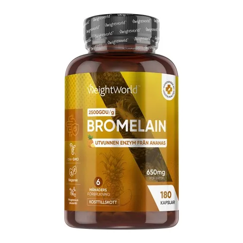 Bromelain 650 mg, 180 kapslar - Kosttillskott för matsmältning - WeightWorld