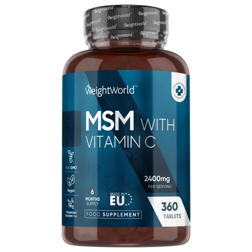 MSM-tabletter med C-vitamintillskott 2400 mg, 360 tabletter - Kosttillskott för skelett och leder