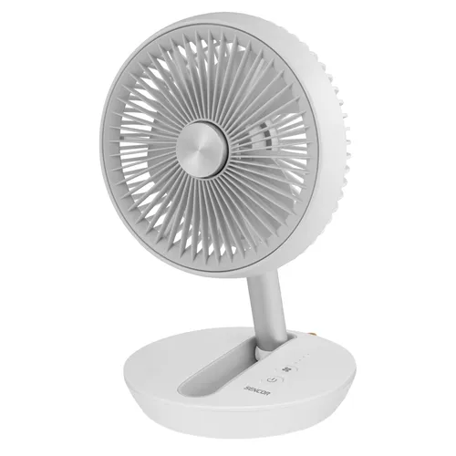 Sencor SFE 0773WH Bezdrôtový dobíjací stolný ventilátor Priemer ventilátora: 18 cm, 4 rýchlosti (tichý režim / nízky / stredný / vysoký) Až 15 hodín