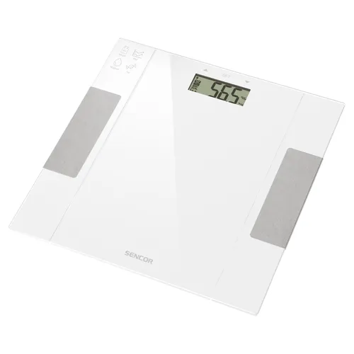Sencor SBS 5051WH Osobná fitnes váha Ultra Slim Design (výška iba 20 mm) Sklenený povrch pre jednoduché čistenie, Tvrdené bezpečnostné sklo (6 mm) .