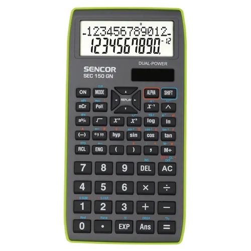 Sencor SEC 150 GN Školská kalkulačka 240 matematických funkcií, Veľký prehľadný displej, zobrazenie 12 + 10 miest, Duálne napájanie, .