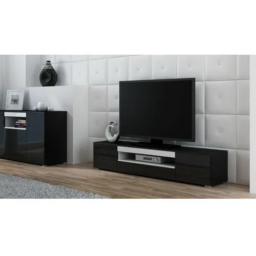 Comoda TV Cama Meble Viva 180, Negru-Alb