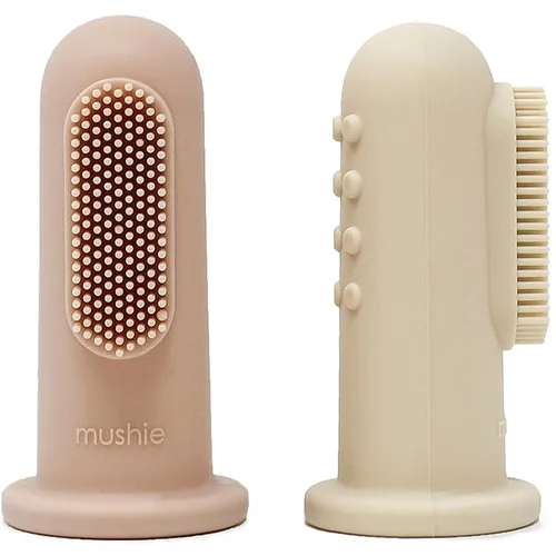 Mushie Finger Toothbrush Silikone fingertandbørste til børn Shifting Sand/Blush 2 stk.