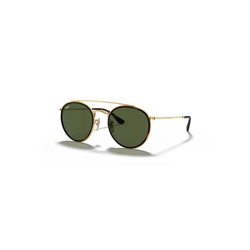 Ray-Ban Round Double Bridge Zonnebrillen Arista Goud Montuur Groen Glazen 51-22