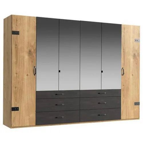 MID.YOU SKRIŇA SO ZRKADLOM, grafitová, farba duba, 300/216/58 cm