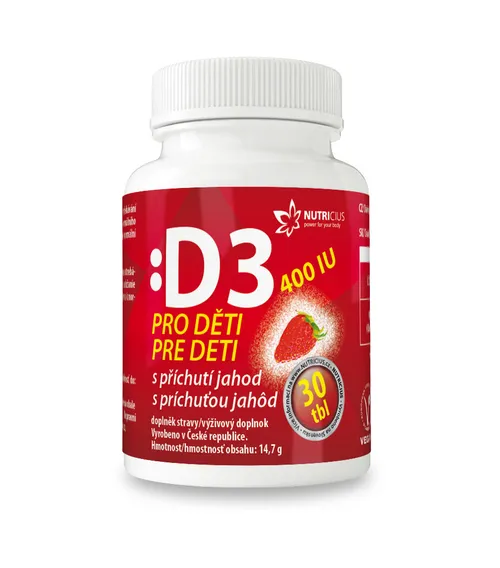 Nutricius Vitamín D3 pre deti 400IU - jahoda 30 tabliet