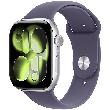 Apple Watch Series 11 Cellular 42mm Stříbrný hliník s mlžně fialovým sportovním řemínkem - S/M