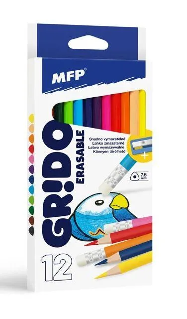 MFP Pastelky trojhranné gumovací s ořezávátkem, 12 barev