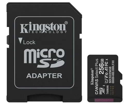 Card microSDXC 256GB Kingston Canvas Select Plus, Clasa 10, UHS-I, V10, A1,150MB/s, cu adaptor SD, SDCS3/256GB