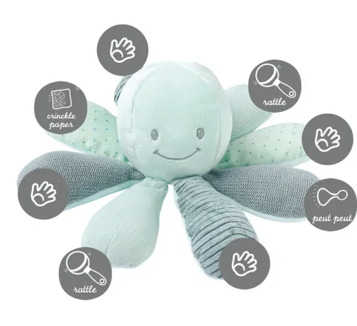 NATTOU Hračka chobotnička edukační 8 aktivit Lapidou mint