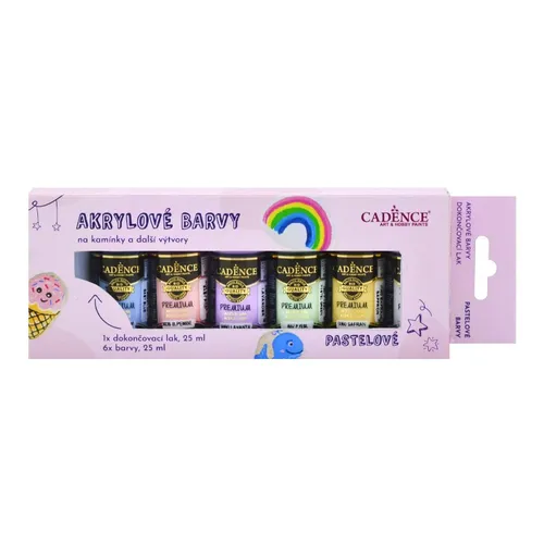 Akrylové farby na kamienky Cadence, súprava 6 ks a akrylový lak, 25 ml - pastelové