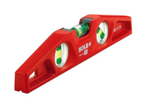 Vodováha 25 cm, extra robustní, s magnetem a drážkou pro trubky - SOLA