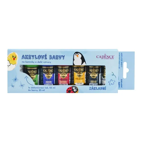 Akrylové farby na kamienky Cadence, súprava 6 ks a akrylový lak, 25 ml - základné
