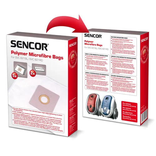 Sencor SVC 821RD/BL Mikrovlákenné sáčky do vysavače Účinnost filtrace na úrovni HEPA filtru, Vysoká pevnost, Antibakteriální úprava, .