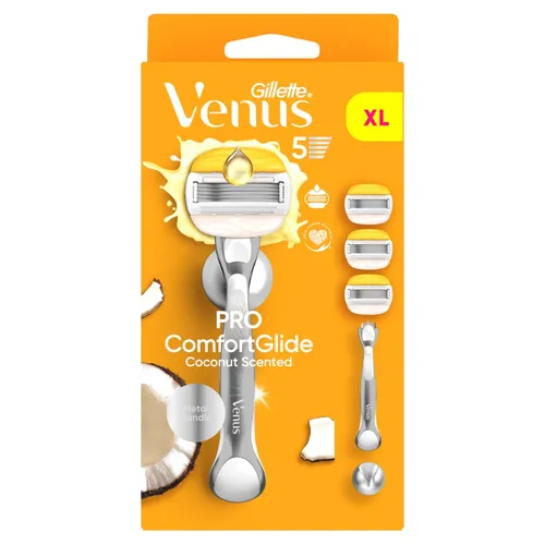 Gillette Venus Pro ComfortGlide Coconut holiaci strojček, 3 holiace hlavice + nástenný držiak
